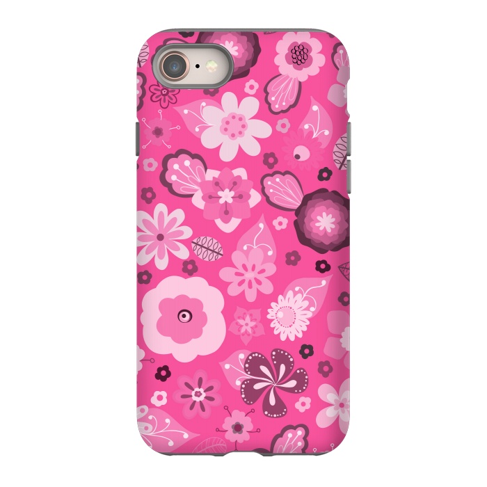 iPhone 8 StrongFit Kitsch 70s Flowers in Bright Pink Hues by Paula Ohreen