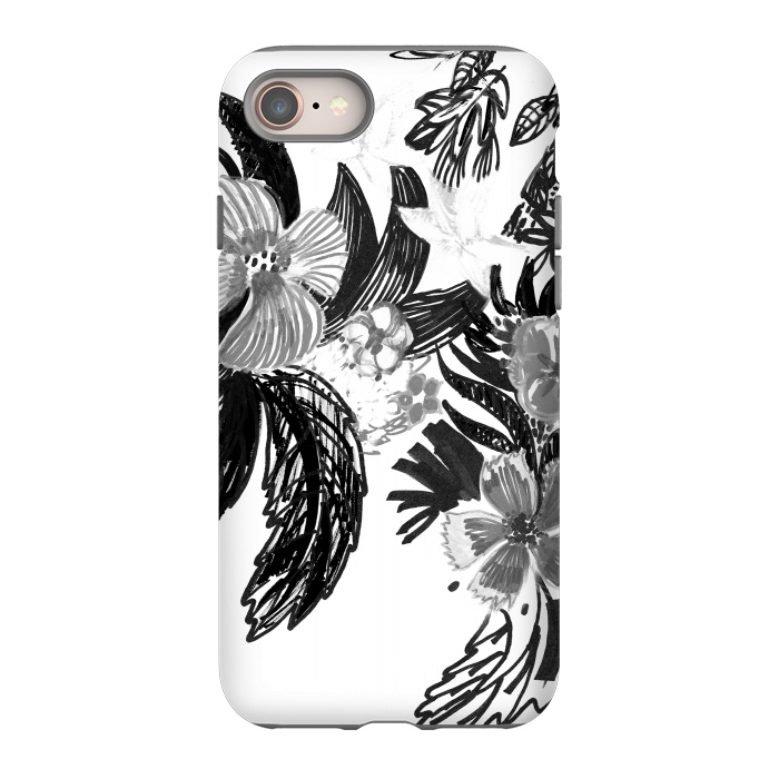 iPhone 8 StrongFit Black ink sketched flowers by Oana 