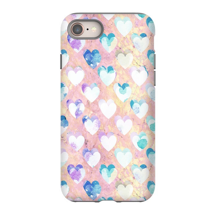 iPhone 8 StrongFit Pastel painted hearts on pink marble Valentine by Oana 
