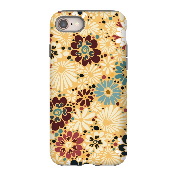 iPhone 8 StrongFit 70s Valentine Flowers in Blue and Yellow by Paula Ohreen