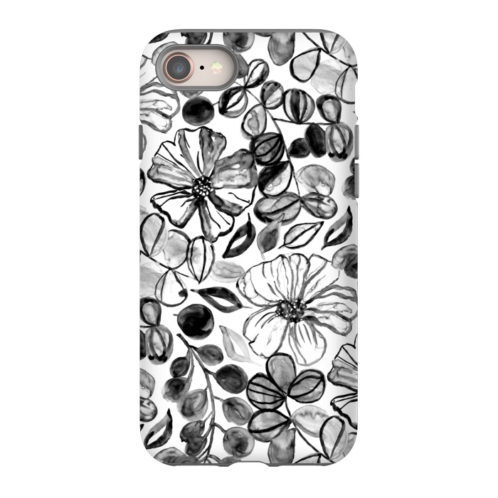 iPhone 8 StrongFit Black & White Painted Floral  by Tigatiga