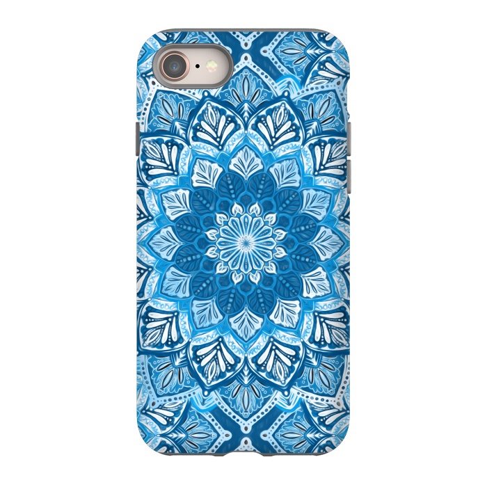 iPhone 8 StrongFit Boho Mandala in Monochrome Blue and White by Micklyn Le Feuvre