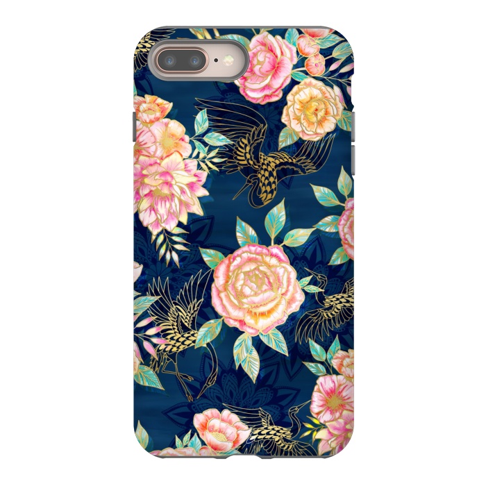 iPhone 8 plus StrongFit Gilded Peonies and Cranes by gingerlique
