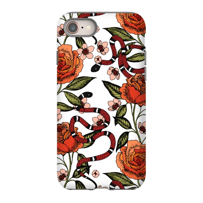 iPhone 8 StrongFit Roses and snake. White pattern by Julia Badeeva