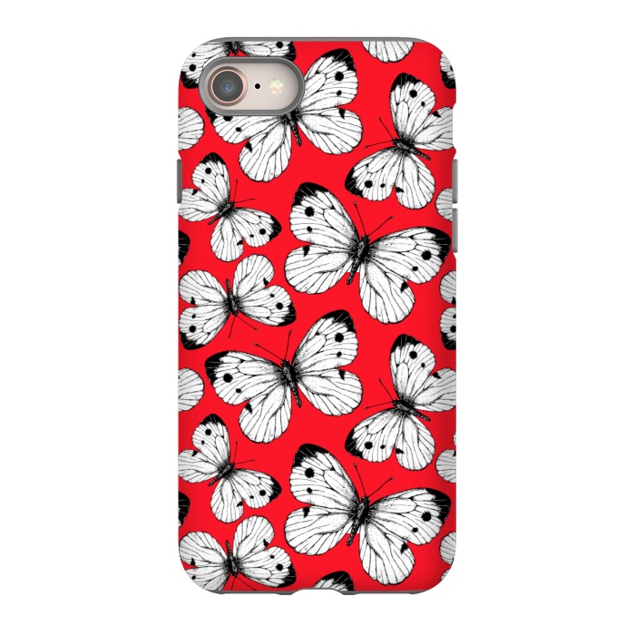 iPhone 8 StrongFit Cabbage butterfly pattern on red by Katerina Kirilova