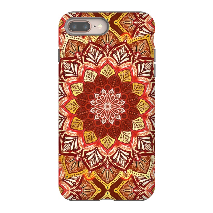 iPhone 8 plus StrongFit Boho Mandala in Rust Red and Faux Gold by Micklyn Le Feuvre