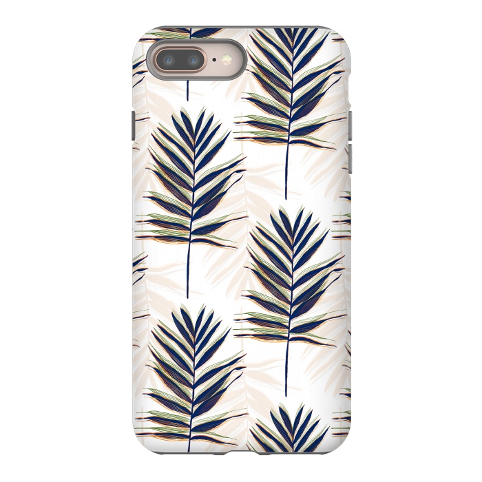 iPhone 8 plus StrongFit Modern Blue Palm Leaves Gold Strokes White Design by InovArts