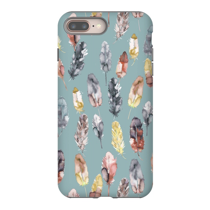 iPhone 8 plus StrongFit Boho Feathers Watercolor Yellow by Ninola Design