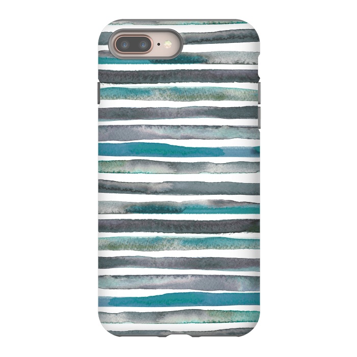 iPhone 8 plus StrongFit Watercolor Stripes and Lines Blue Aqua by Ninola Design