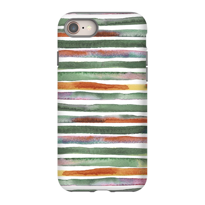 iPhone 8 StrongFit Watercolor Stripes and Lines Green Orange by Ninola Design