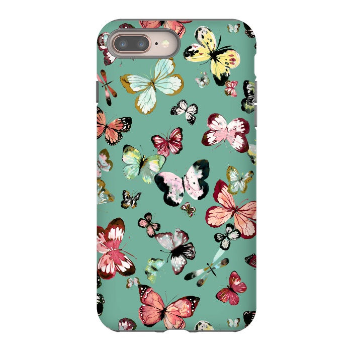 iPhone 8 plus StrongFit Flying Butterflies Watercolor Teal by Ninola Design