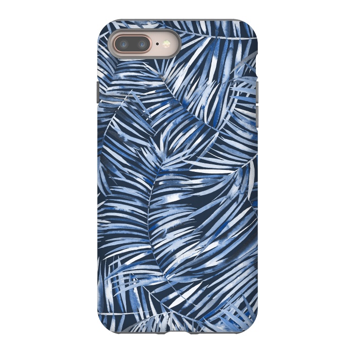 iPhone 8 plus StrongFit Tropical Palms Blue Navy Night by Ninola Design