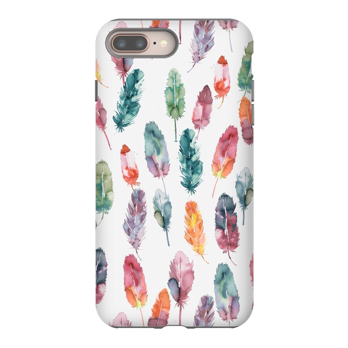 iPhone 8 plus StrongFit Bohemian Feathers Watercolor Colorful by Ninola Design