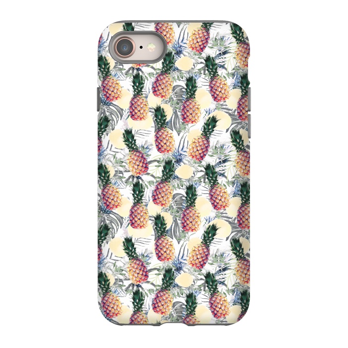 iPhone 8 StrongFit Pineapples and tropical leaves colorful pattern by Oana 