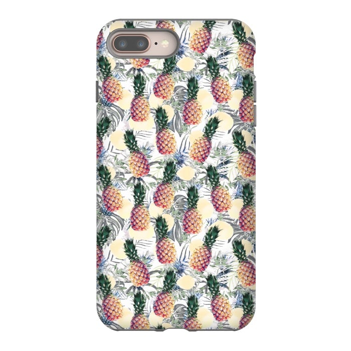 iPhone 8 plus StrongFit Pineapples and tropical leaves colorful pattern by Oana 