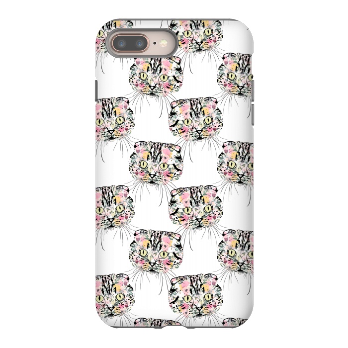 iPhone 8 plus StrongFit Cute Pink Cat & watercolor flowers Animal Pattern by InovArts
