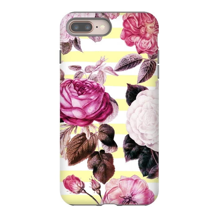 iPhone 8 plus StrongFit Vintage romantic roses and bright yellow stripes by Oana 