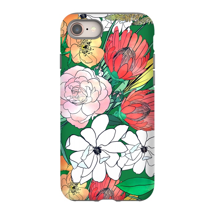 iPhone 8 StrongFit Colorful Hand Drawn Flowers Green Girly Design by InovArts