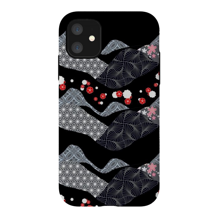 iPhone 11 StrongFit Japanese mountain landscape graphic pattern by Oana 