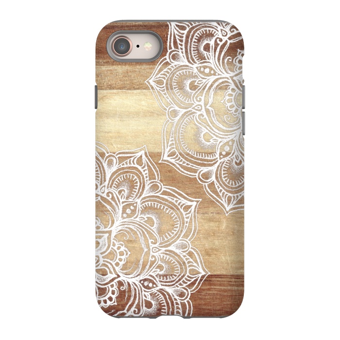 iPhone SE StrongFit White doodles on blonde wood by Micklyn Le Feuvre