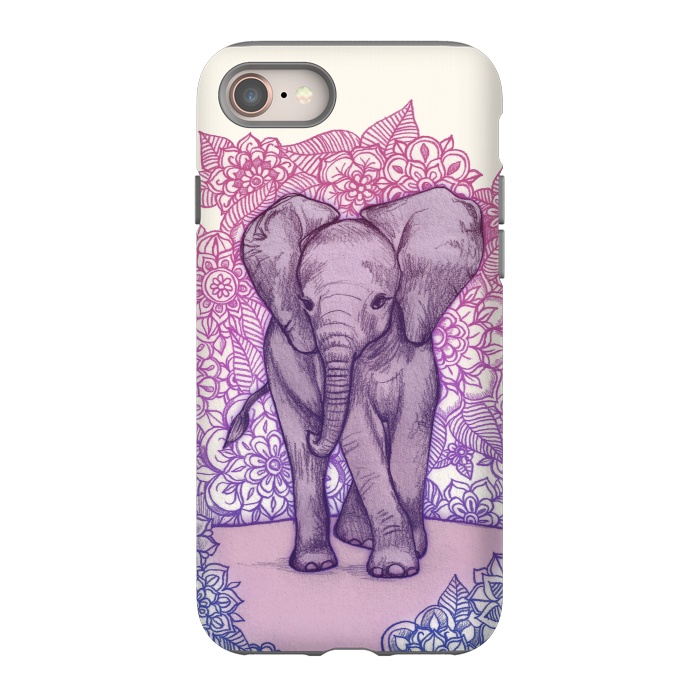 iPhone SE StrongFit Cute Baby Elephant in pink purple and blue by Micklyn Le Feuvre