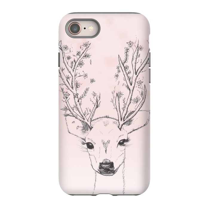iPhone SE StrongFit Cute Handdrawn Floral Deer Antlers Pink by Girly Trend