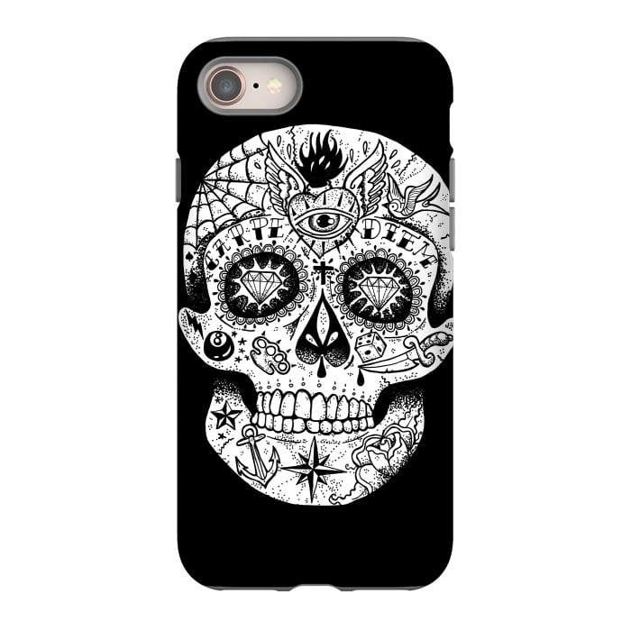 iPhone SE StrongFit Tattooed Skull by Mitxel Gonzalez