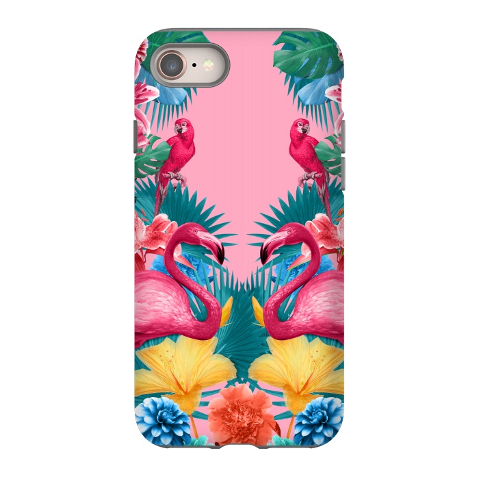 iPhone SE StrongFit Flamingo and Tropical garden by Burcu Korkmazyurek