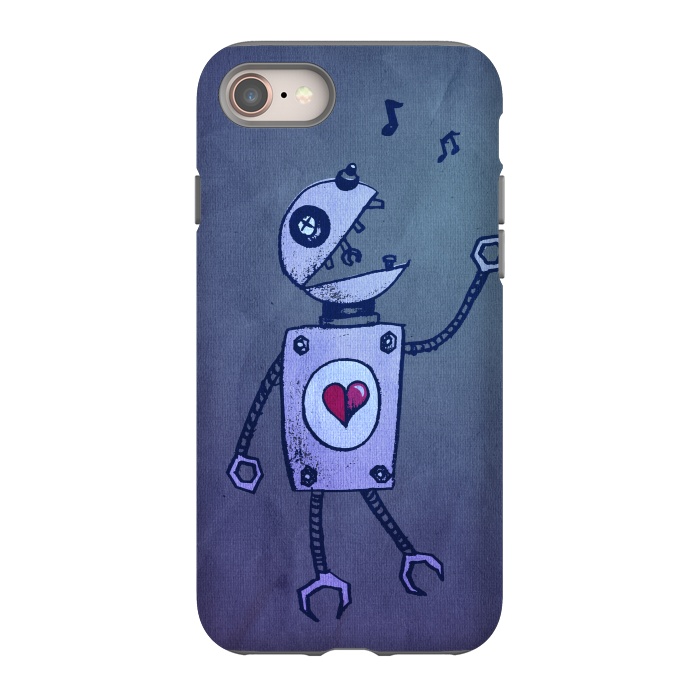 iPhone SE StrongFit Blue Happy Cartoon Singing Robot by Boriana Giormova