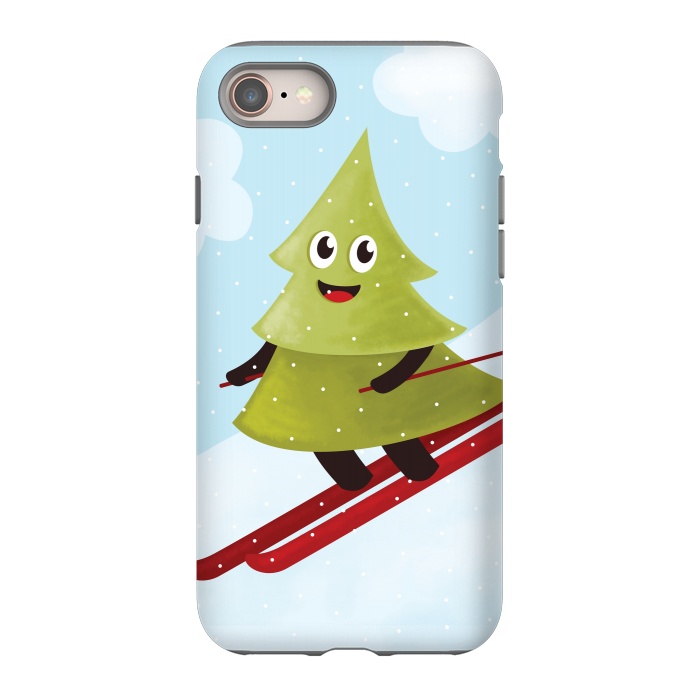 iPhone SE StrongFit Happy Skiing Pine Tree by Boriana Giormova