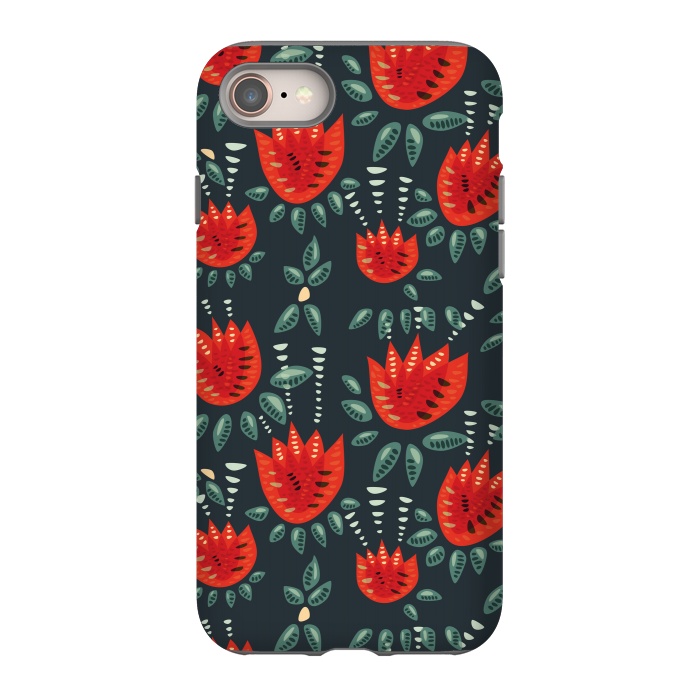 iPhone SE StrongFit Red Tulips Dark Floral Pattern by Boriana Giormova