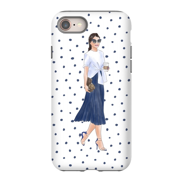 iPhone SE StrongFit Fashion Coffee Girl with Blue Polka Dots by DaDo ART
