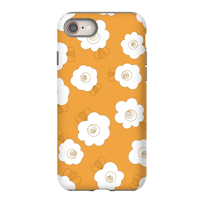 iPhone SE StrongFit Fluffy Flowers - White on Pumpkin Orange by Paula Ohreen