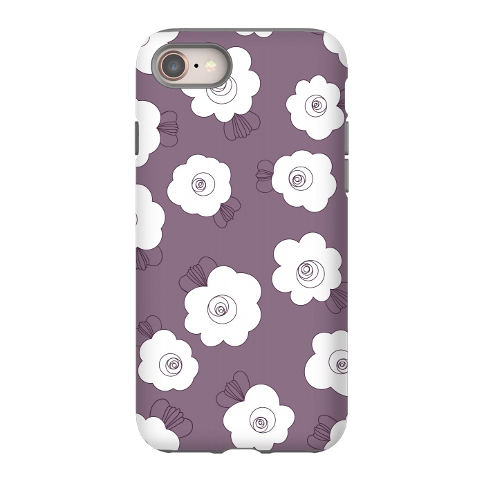 iPhone SE StrongFit Fluffy Flowers - White on Grape Purple by Paula Ohreen