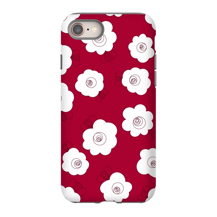 iPhone SE StrongFit Fluffy Flowers - White on Red by Paula Ohreen
