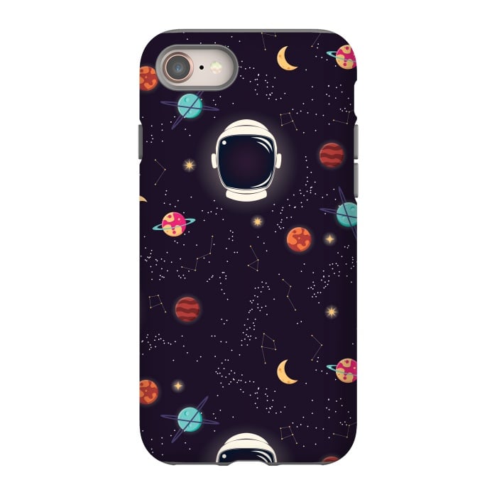 iPhone SE StrongFit Universe with planets, stars and astronaut helmet seamless pattern, cosmos starry night sky by Jelena Obradovic