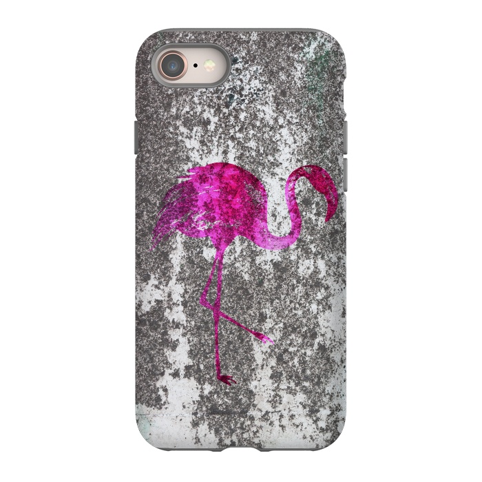 iPhone SE StrongFit Pink Flamingo Bird On Grunge Wall by Andrea Haase