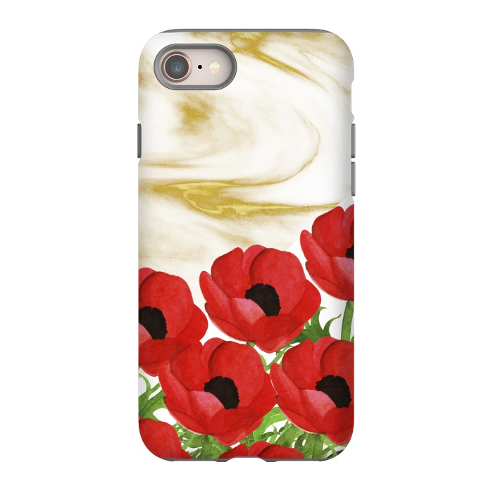iPhone SE StrongFit Red Flowers on Marbel by Rossy Villarreal