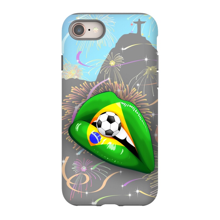 iPhone SE StrongFit  Brazil Flag Lipstick Soccer Supporters on Sensual Woman's Lips by BluedarkArt