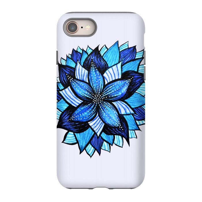 iPhone SE StrongFit Beautiful Abstract Hand Drawn Zentangle Blue Flower by Boriana Giormova