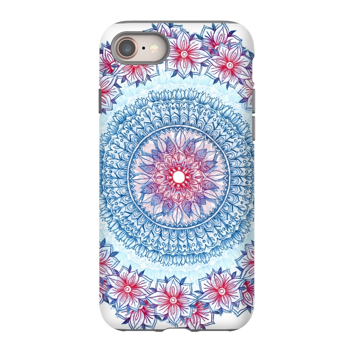 iPhone SE StrongFit Red, White and Blue Floral Mandala by Micklyn Le Feuvre