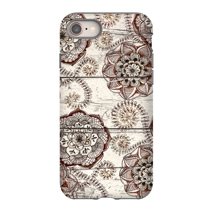 iPhone SE StrongFit Coffee & Cocoa - brown & cream floral doodles on wood by Micklyn Le Feuvre