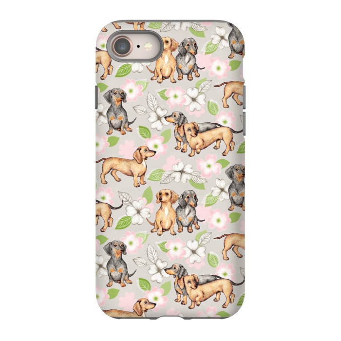 iPhone SE StrongFit Dachshunds and dogwood blossoms by Micklyn Le Feuvre