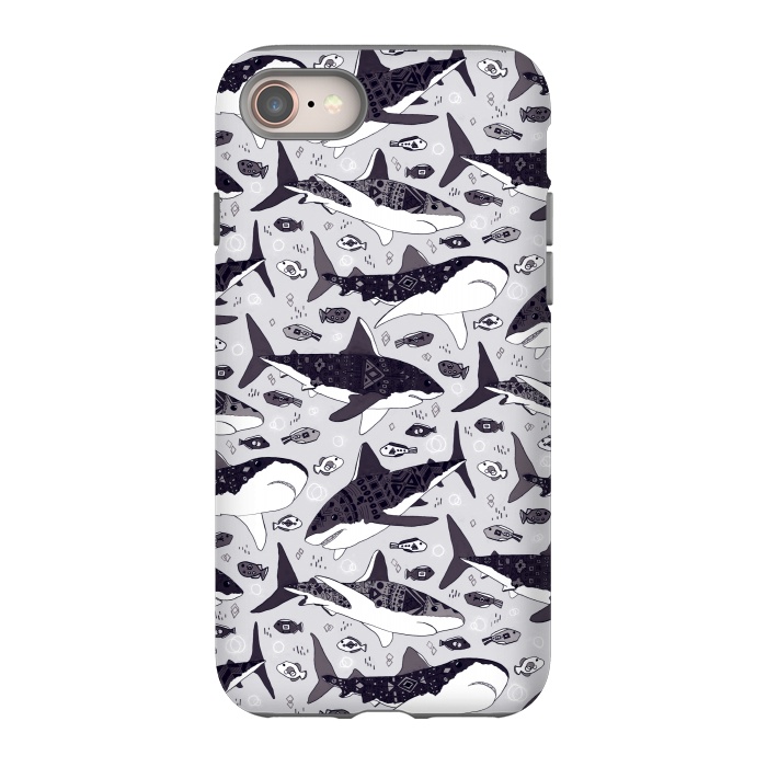 iPhone SE StrongFit Black & White Tribal Sharks & Fish  by Tigatiga