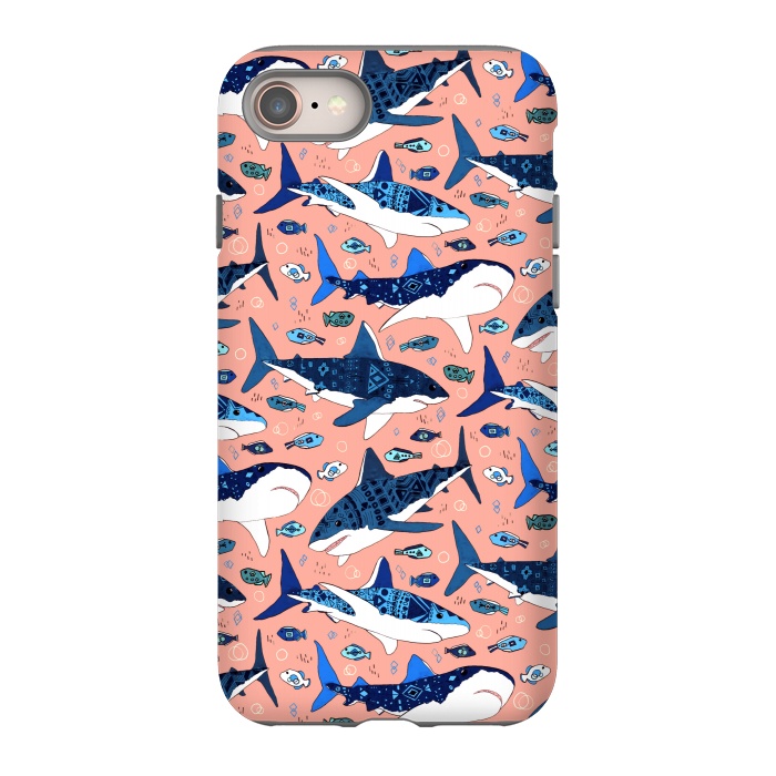 iPhone SE StrongFit Tribal Sharks & Fish On Pink by Tigatiga