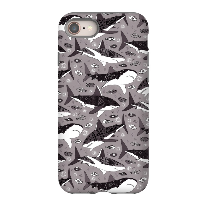 iPhone SE StrongFit Tribal Sharks & Fish On Grey  by Tigatiga