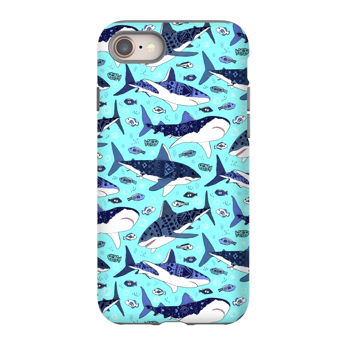 iPhone SE StrongFit Tribal Sharks & Fish On Aqua by Tigatiga