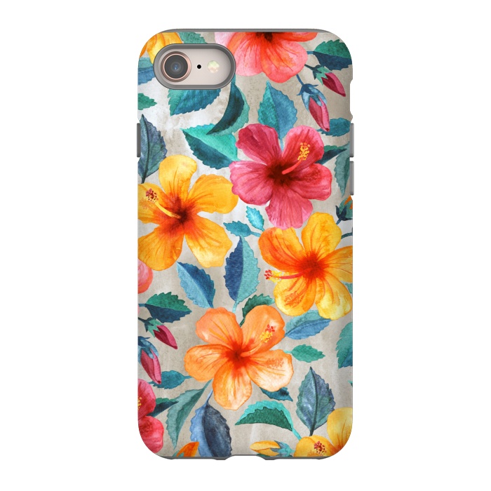 iPhone SE StrongFit Tropical Hawaiian Hibiscus Blooms in Watercolor by Micklyn Le Feuvre