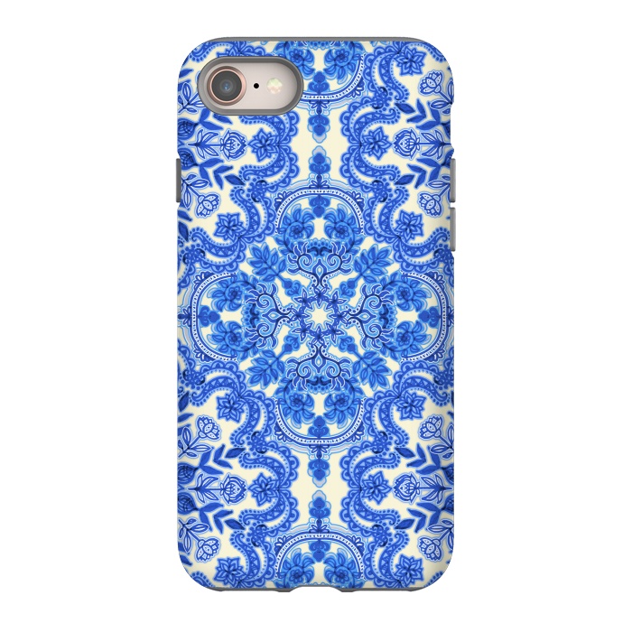iPhone SE StrongFit Cobalt Blue and China White Folk Art Pattern by Micklyn Le Feuvre