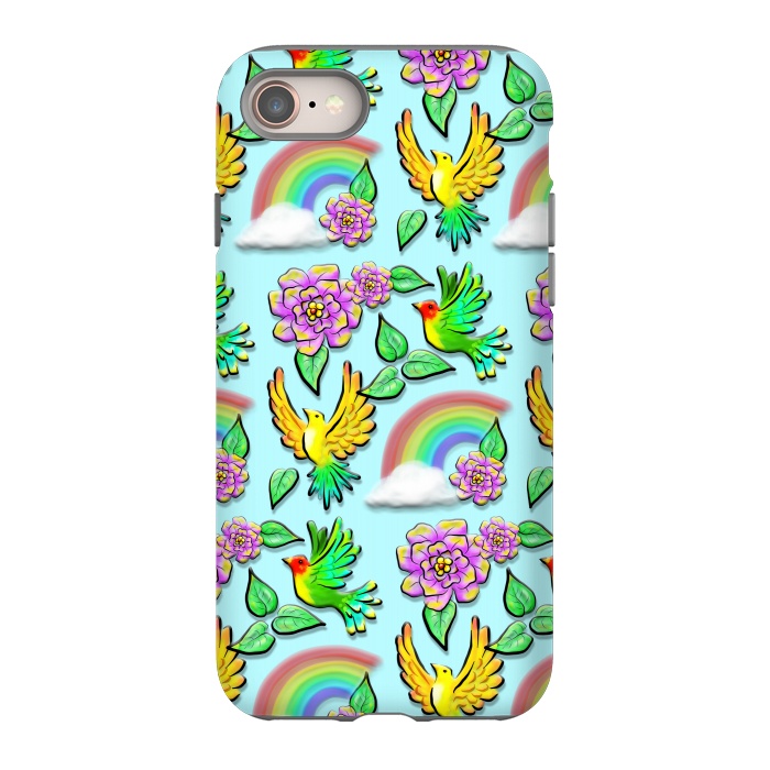 iPhone SE StrongFit Birds Flowers and Rainbows Doodle Pattern by BluedarkArt